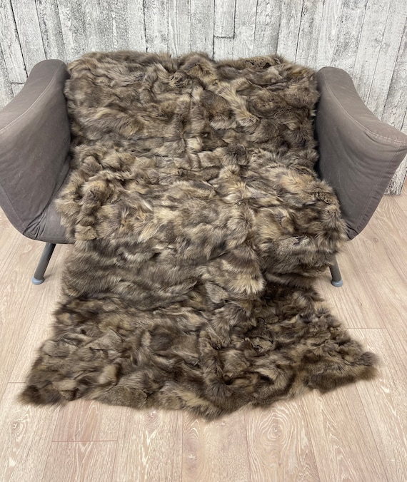 Luxury fox fur blanket throw, cozy and fluffy genuine fur blanket