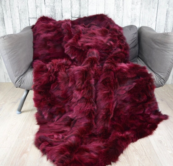 Luxury fox fur blanket throw, real fur blanket, cozy and fluffy genuine fur blanket