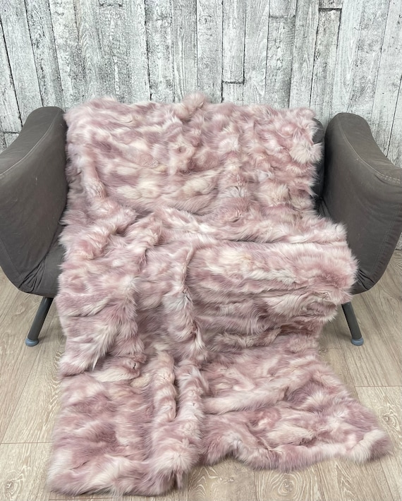 Luxury fox fur blanket throw, cozy and fluffy genuine fur blanket