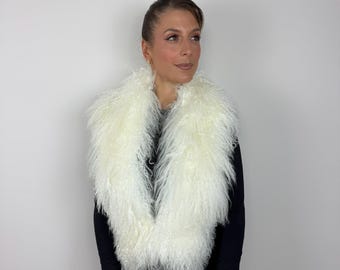 Real White Mongolian lamb Fur Stole: Tibetan Lamb Bridal Stole