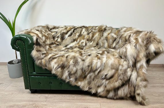 Luxury fur throw, Real fur fox blanket, crustal fox blanket