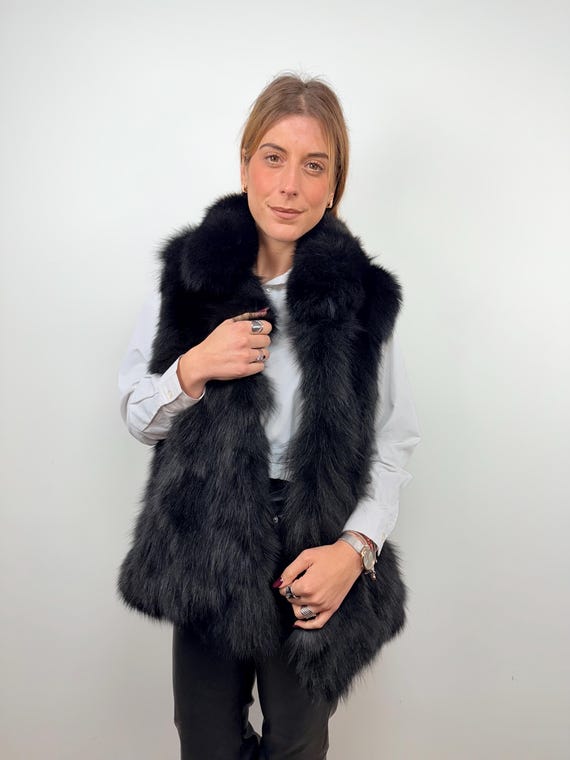 Elegant Black Fur Vest, Genuine Fur Fox Vest, Real Fox Fur Vest, Black Fur Jacket