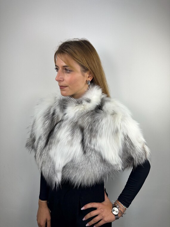 Elegant Platinum Fur Stole, Real Fur Shawl Wrap, Fox Fur Etole Bolero