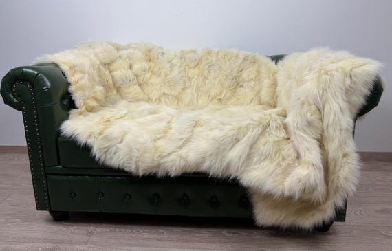 Luxury Yellow Fur Blanket Throw - Real Fox Fur Blanket
