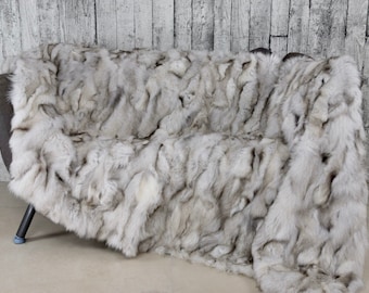 Genuine Blue Fox Fur Blanket: Luxury Bedspread Fur Throw