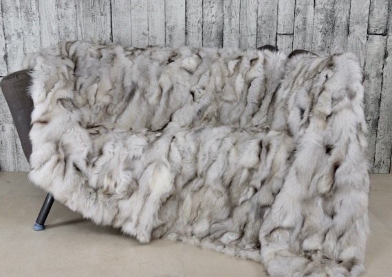 Real Fox Fur Blanket, Luxury Fur Blanket, Fluffy Fur Throw, Genuine Fur Blanket