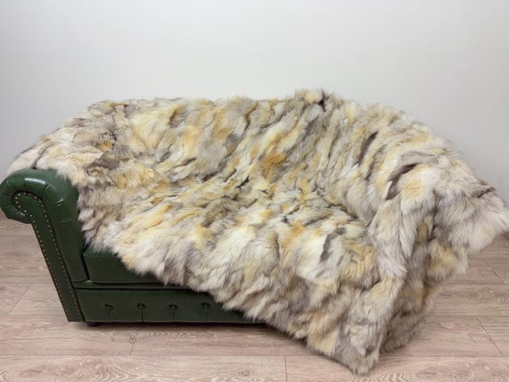 Luxury Fox Fur Blanket, fur blanket, fluffy fur throw, real fur blanket