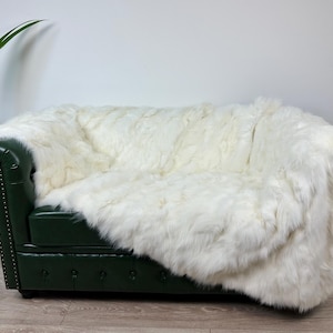 Real White Fox Fur Blanket Throw - Handmade Luxury Fur