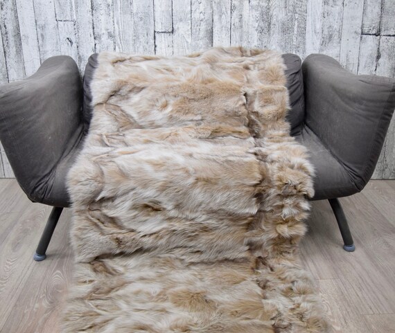 Luxury fox fur blanket throw, cozy and fluffy genuine fur blanket, snow top fur throw