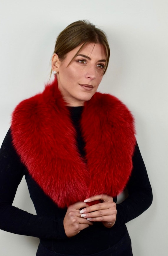 Red Fur Collar, Real Fur Stole, Elegant Red Fox Collar, Cozy and Fluffy Collar