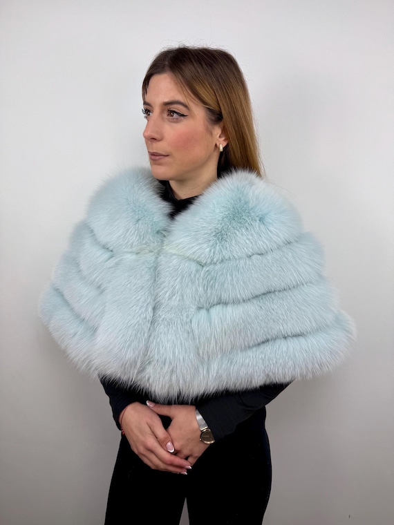 Light Blue Fox Fur Shawl, Fur Wrap, Real Fox Fur Stole , Fur Collar, Luxury Fur Shawl, fur capelet shawl