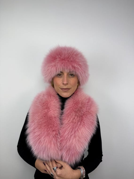 Pink Fox Fur Collar with Headband Set