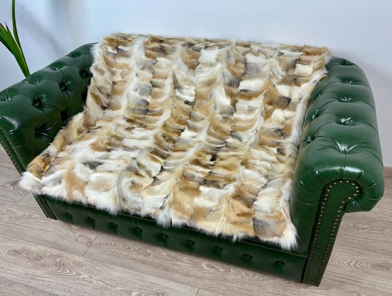 Luxury golden fur blanket, Real fur golden fox blanket throw
