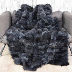 Luxury fox fur blanket throw, cozy and fluffy genuine fur blanket