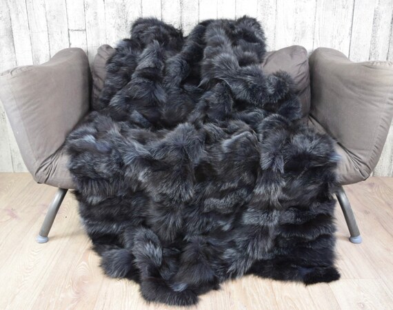 Luxury fox fur blanket throw, cozy and fluffy genuine fur blanket