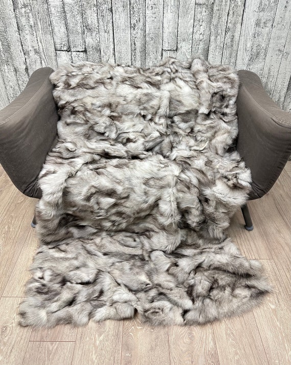 Luxury blue fox fur blanket, genuine fur blanket, real fur throw