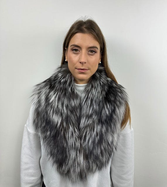 Silver Fox Collar, Real Fur Collar, Luxury Fur stole, Fluffy Fur Collar