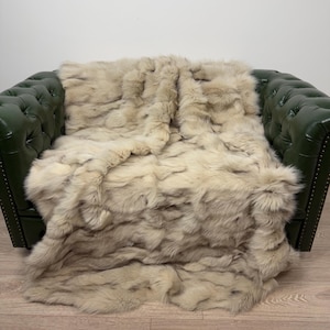 Luxury Beige Fox Fur Blanket: Handmade in Greece