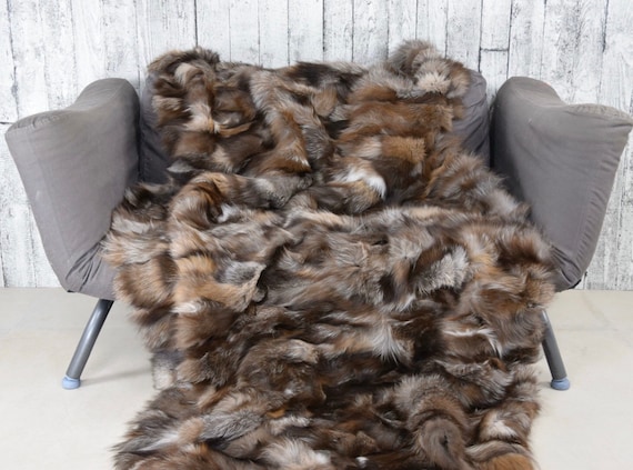 Luxury crystal fox fur blanket throw, real fur blanket , fox fur throw, fluffy genuine fur blanket