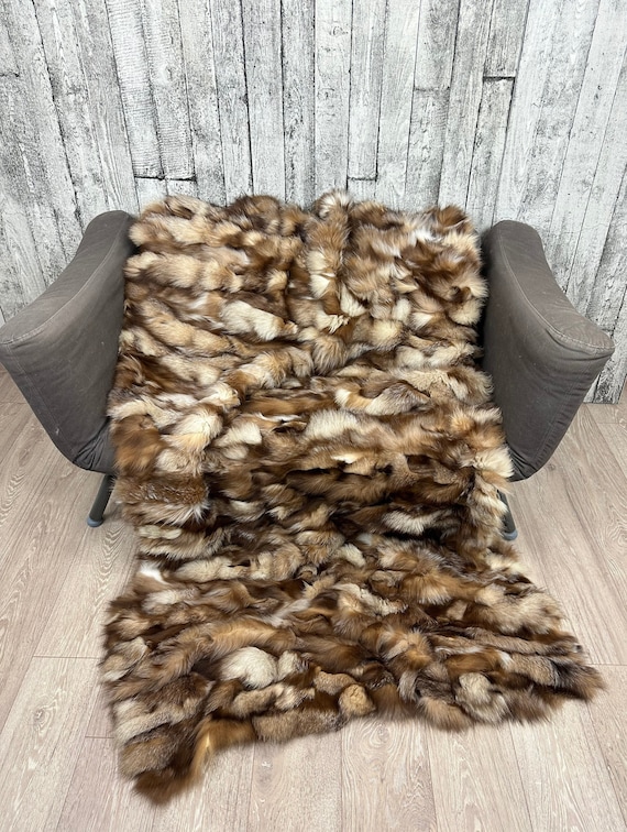 Luxury crystal fox fur blanket throw, cozy and fluffy genuine fur blanket