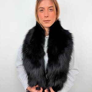 Schwarzer Fuchs Pelzstola: Handgefertigte lange Kragen-Schal