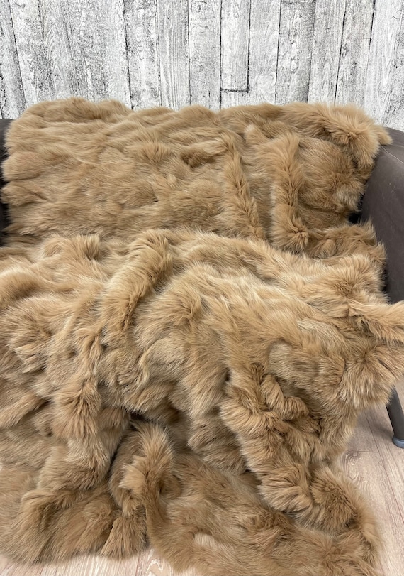Luxury fox fur blanket throw, cozy and fluffy genuine fur blanket