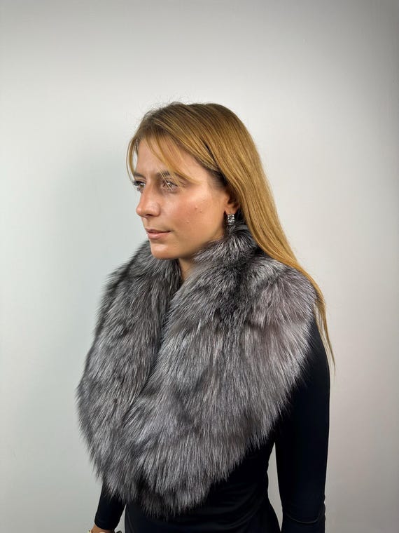 Luxury Fur Fox Collar, real fur stole, fox collar, frost fox, fluffy fur collar