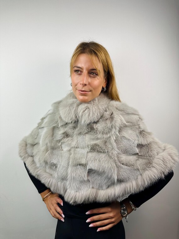 Gray Fox Fur Stole: Handmade Real Fur Shawl Wrap