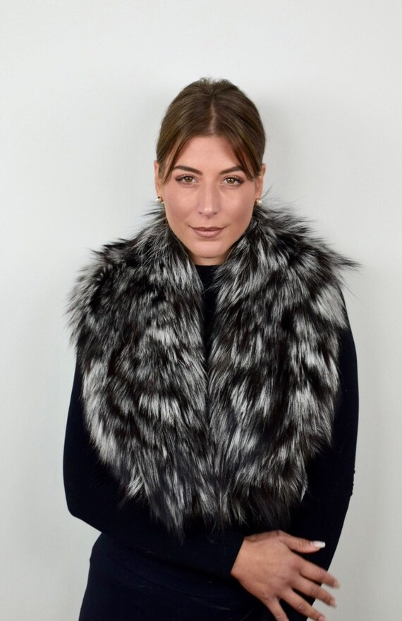 Fur fox collar, real fur stole, fox collar, silver fox, cozy and fluffy collar