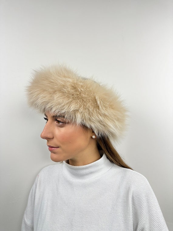 Handmade Beige Fox Fur Headband: Neck Warmer