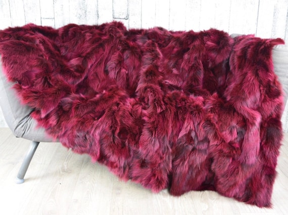 Luxury fox fur blanket throw, real fur blanket, cozy and fluffy genuine fur blanket
