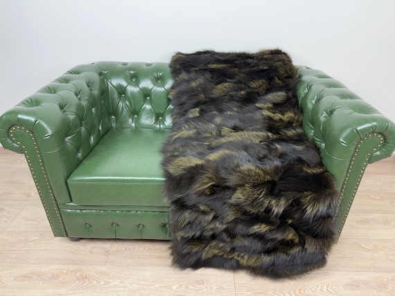 Fluffy Green Fur Blanket Throw, Real fur blanket, fox fur throw, cozy fur blanket, green fur bedspread
