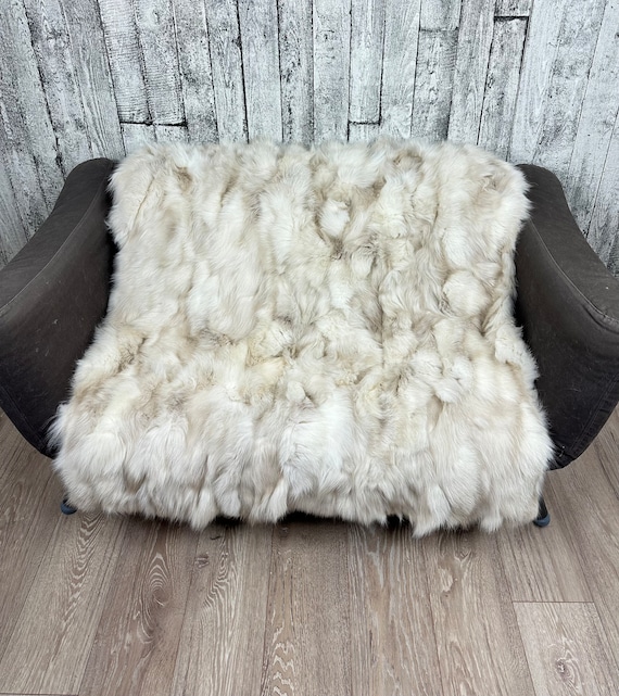 Luxury fox fur blanket throw, cozy and fluffy genuine fur blanket