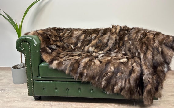 Real crystal fox fur blanket throw, genuine fur blanket, fur bedspread