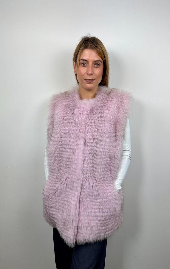 Luxury Pink Fur Vest, Genuine Fur Fox Vest, Real Fox Fur Vest, Elegant Fur Vest