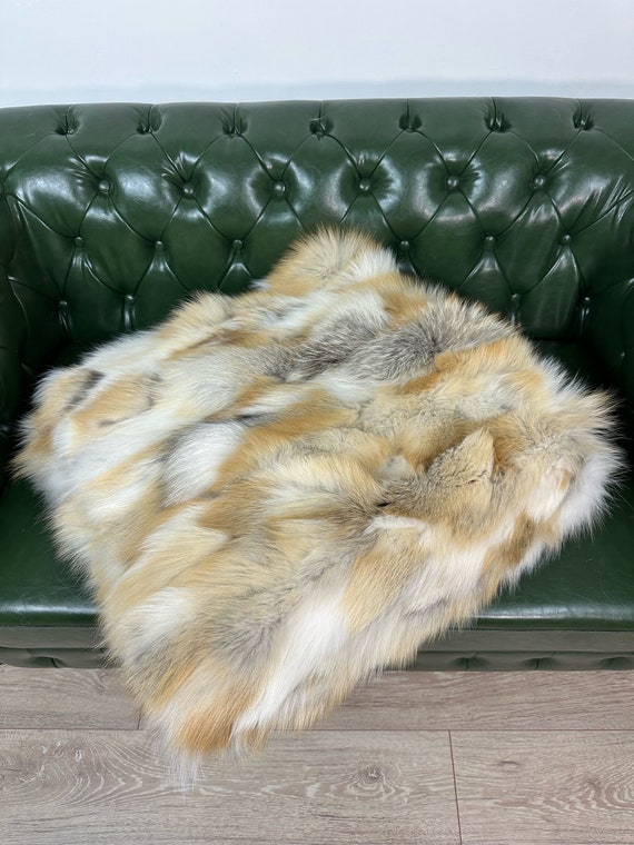 Luxury fur blanket, Real fur golden fox blanket throw, fur bedspread, warm fur sofa cover