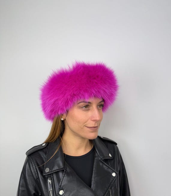 Fuchsia Fur Headband, Real Fox Fur Headband, Warm and Fluffy Headband, Neck Warmer