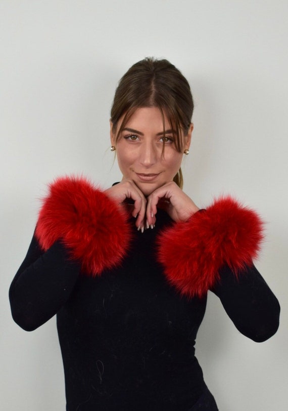 Fur cuffs, red fox cuffs, real fur cuffs, fluffy fur cuffs, wrist warmers