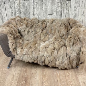 Luxury fox fur blanket throw, cozy and fluffy genuine fur blanket