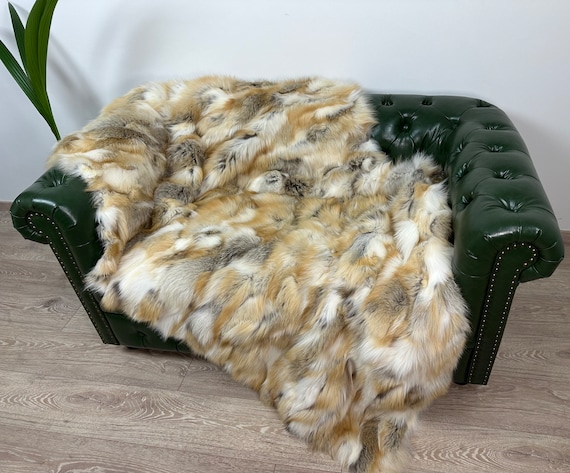 Real golden fox fur blanket, luxurious fur blanket throw bedspread