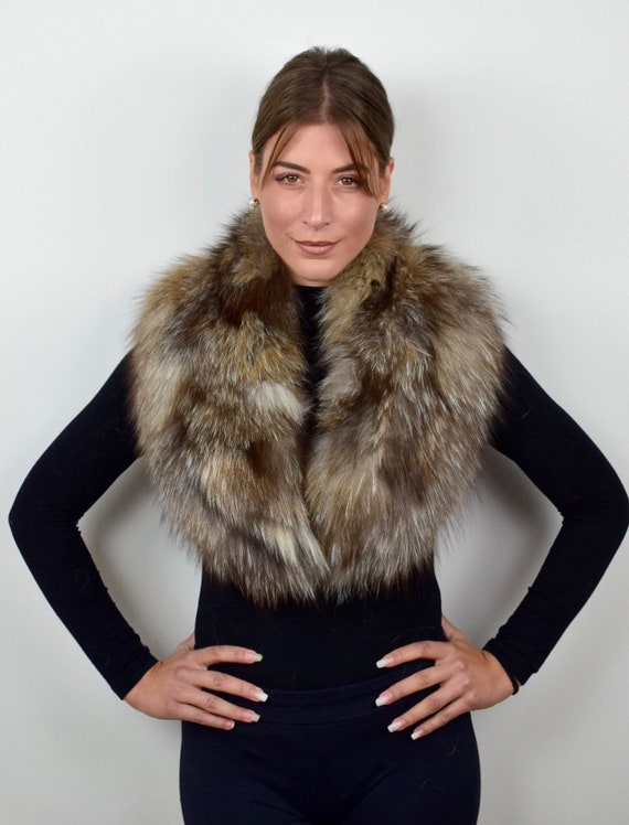 Crystal Fox Fur Collar – Real Fur Stole, Fluffy Cozy Fur Collar, Luxury Crystal Fox Neck Wrap