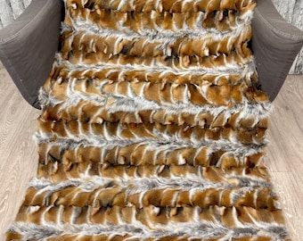 高級本物フォックスファースローブランケット カラフル • 大きな