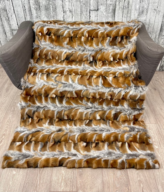 Luxury red fox fur blanket throw rug, real fur blanket, fur rug, cozy and genuine fur blanket