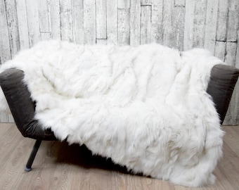 Luxury White Shadow Fox Fur Blanket: Winter Home Decor, Fur Throw