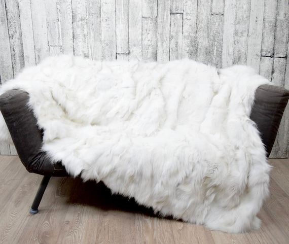 Luxury Shadow Fox Fur Blanket Real Fur Blanket White Fur Blanket Cozy and Fluffy Genuine Fur Blanket Etsy