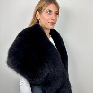 Black Fox Fur Stole: Handmade Shawl Wrap, Elegant Bolero