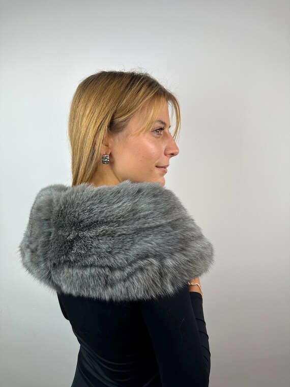 Fur fox collar, real fur stole, grey fox collar, cozy and fluffy collar