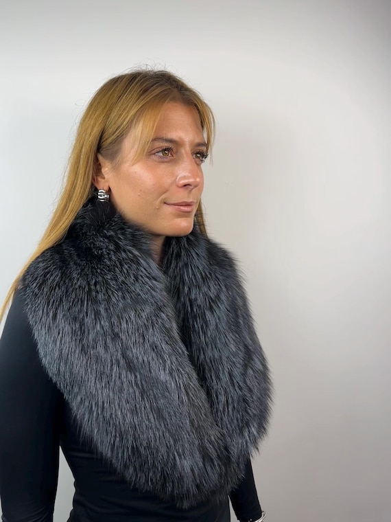 Fur fox collar, real fur stole, grey fox collar, cozy and fluffy collar
