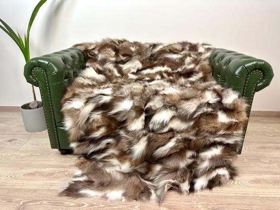 Luxury crystal fur blanket, Real fur crystal fox blanket throw, Elegant Fur Bedspread