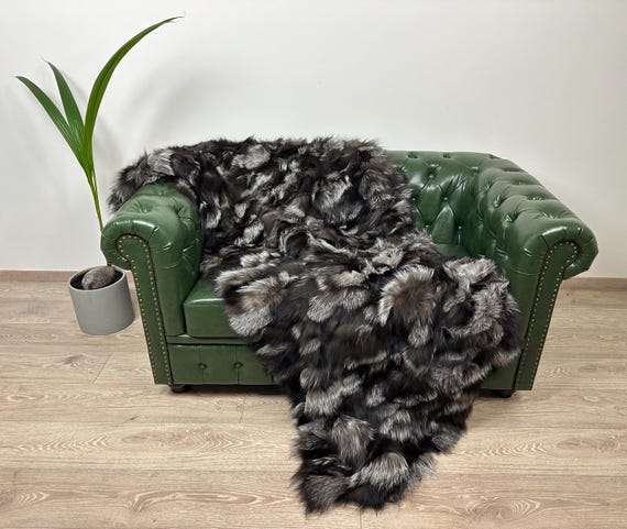 Luxury fur blanket, Real fur silver fox blanket throw